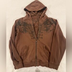 Micros Brewed in Los Angeles Y2K Vintage Brown fleur de lis Zip Up Hoodie